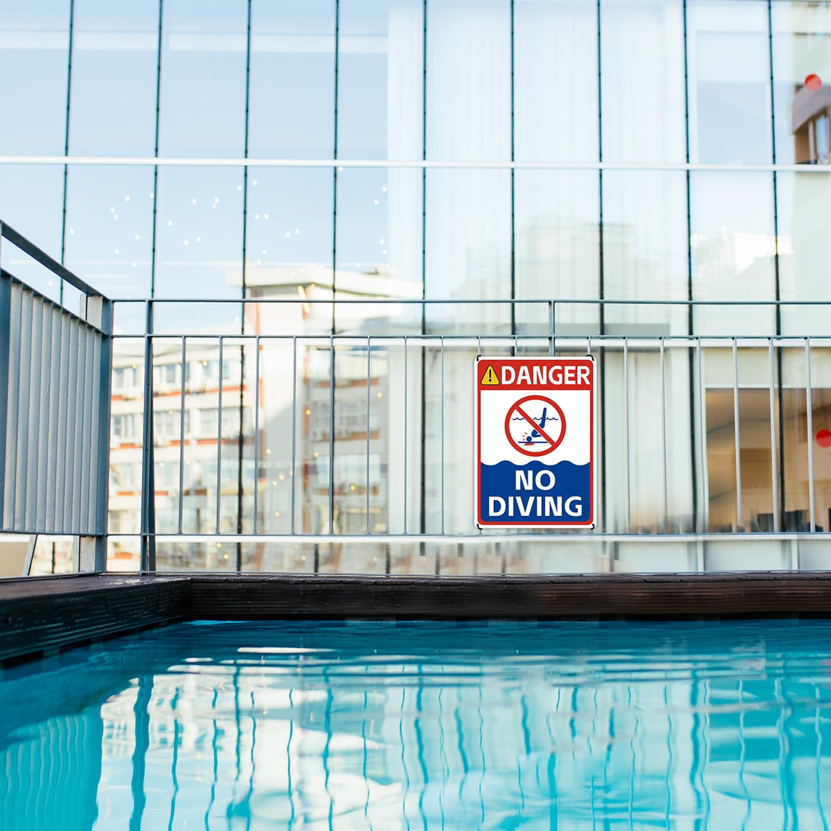 AzReference No Diving Sign 14x10 installed at pools and yards for safety reminders.