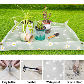 Azureblue clear mat with daisy pattern laid on workspace.