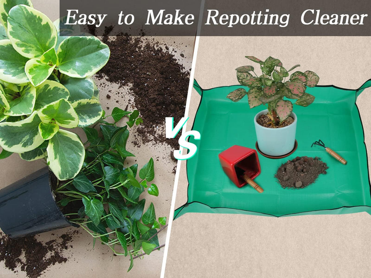 Azureblue foldable repotting mat portable for on-the-go cleaning and storage.