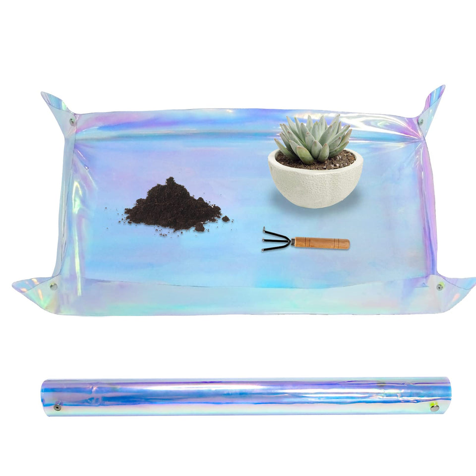 Azureblue repotting mat showing mess control during indoor potting.