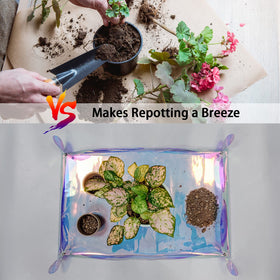 Azureblue repotting mat with wall buckles forms a splash barrier.