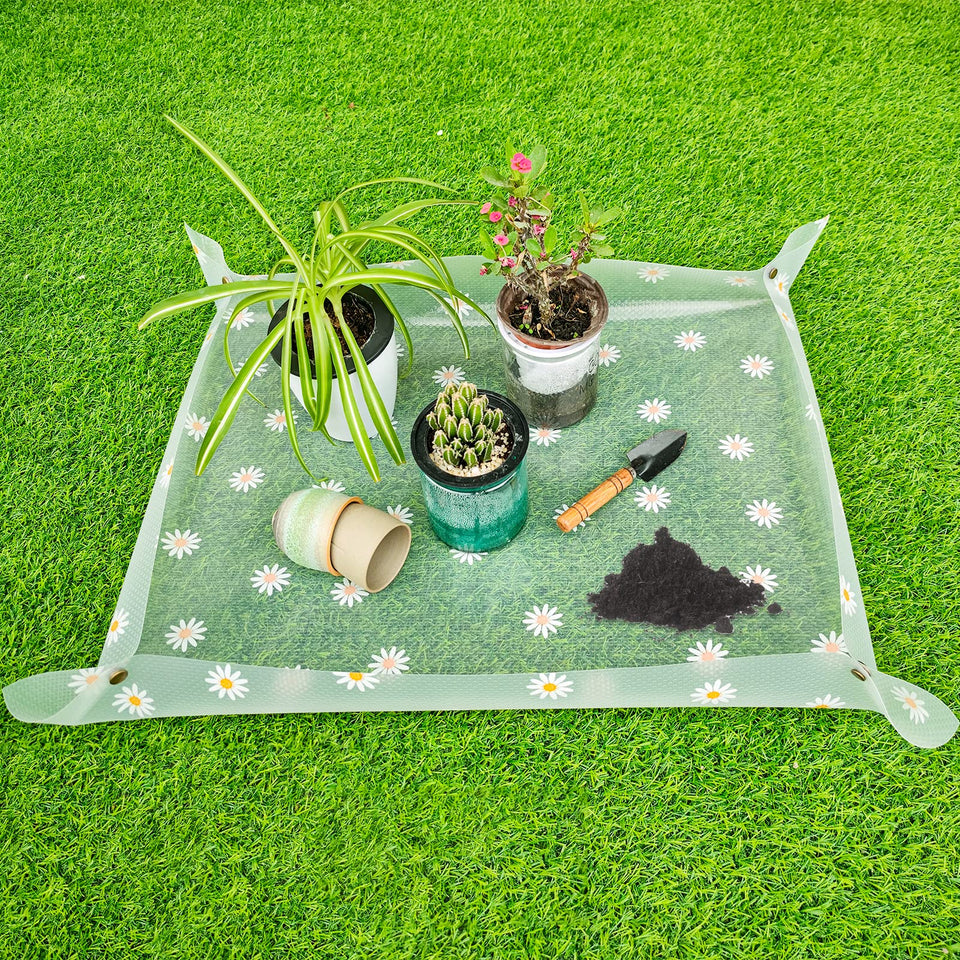 Azureblue repotting mat waterproof to catch soil spills.
