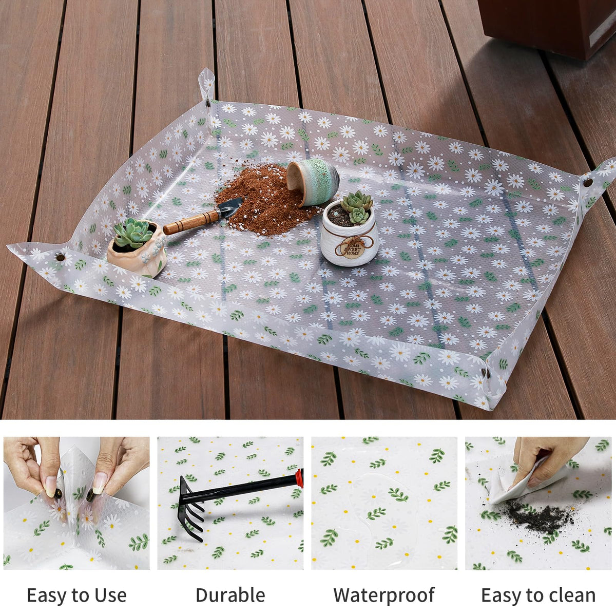 Azureblue mat sides stand up to prevent spills during potting.