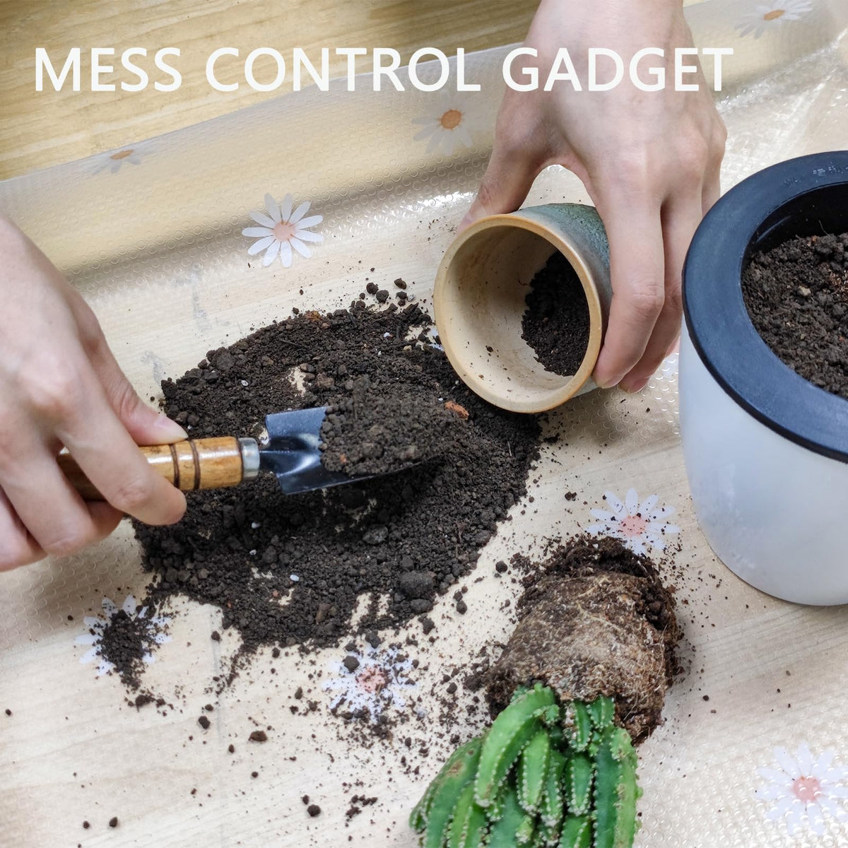 Azureblue indoor plant tray under pots for protection against spills.