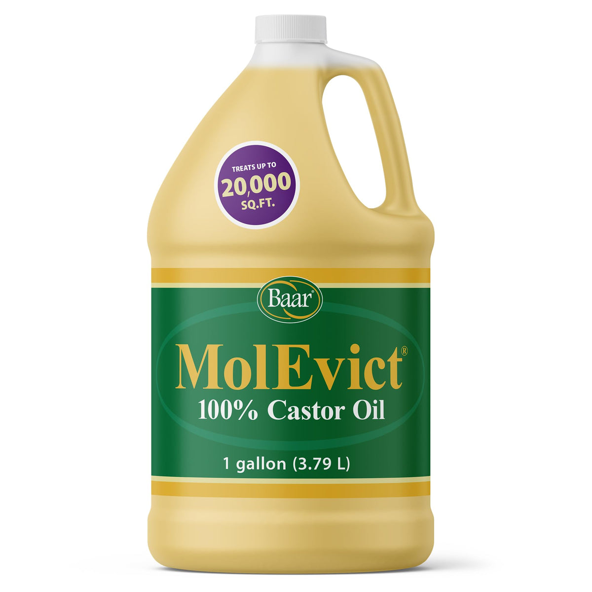 Baar MolEvict castor oil bottle deters moles and voles around your lawn.