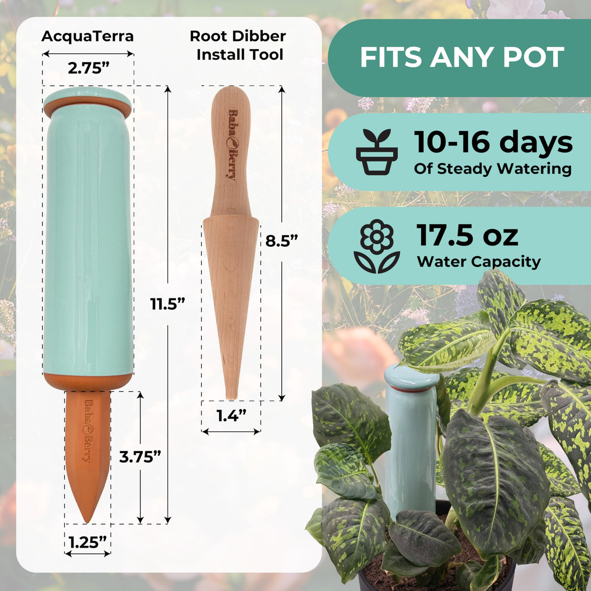 4-inch spike reaches deep into soil for balanced irrigation.