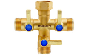 BACASIN 3-way hose splitter in brass body for durable irrigation and high flow.