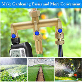 BACASIN triple-outlet setup enabling watering multiple zones at once.