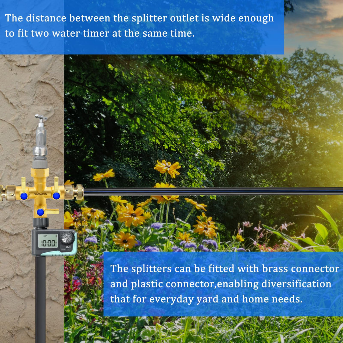 BACASIN multi-hose-output-setup lets you water multiple zones at once.