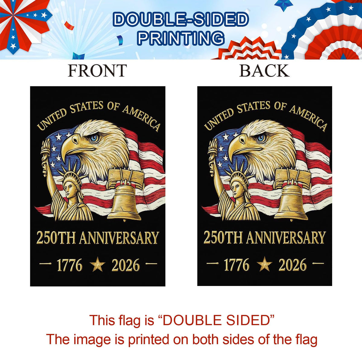 Baccessor 250 Years flag back view, double-sided readability