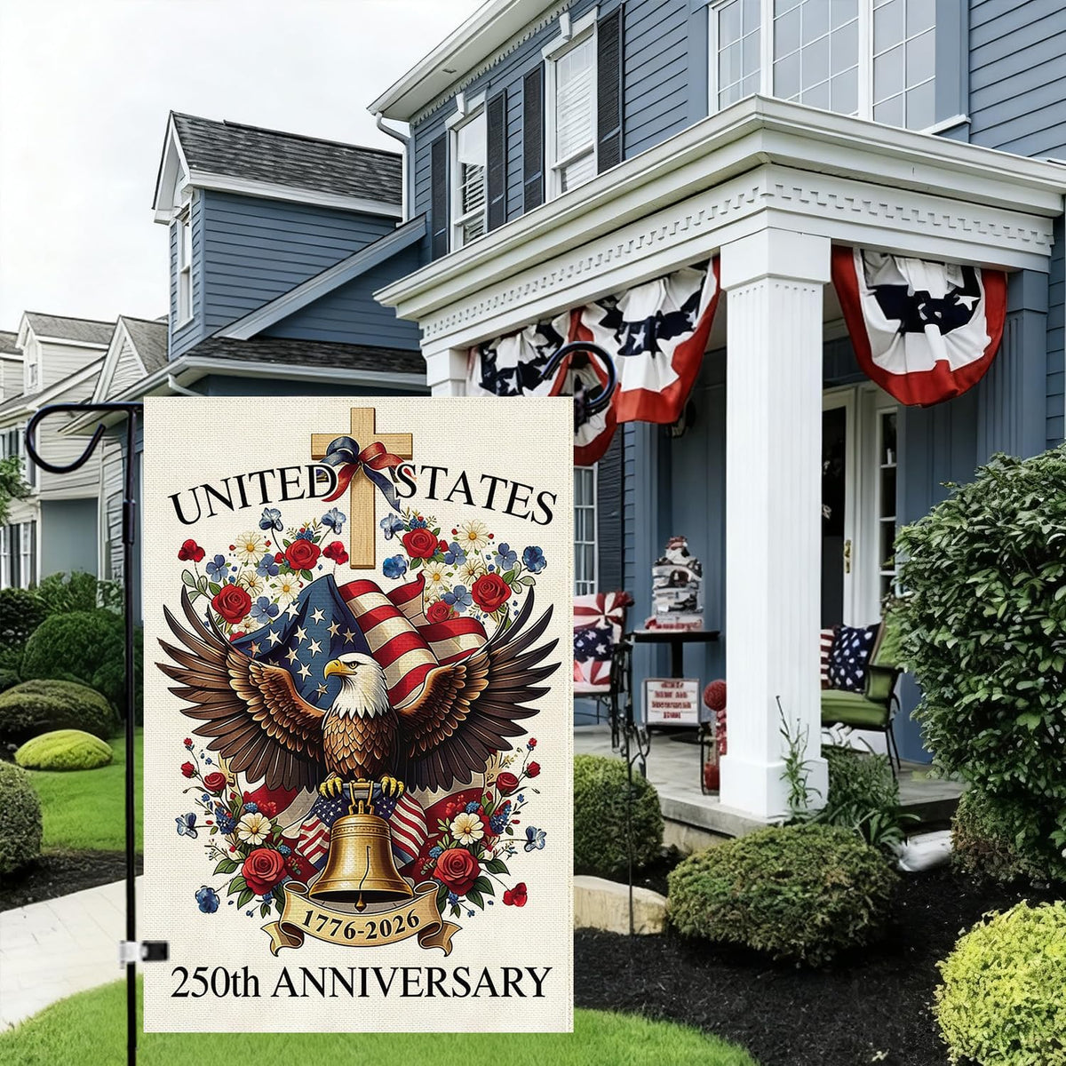 Baccessor 250 Years USA garden flag back view ensures visibility from any angle