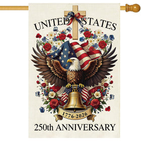 Baccessor 250 Years USA House Flag front view on porch, boosting patriotic curb appeal