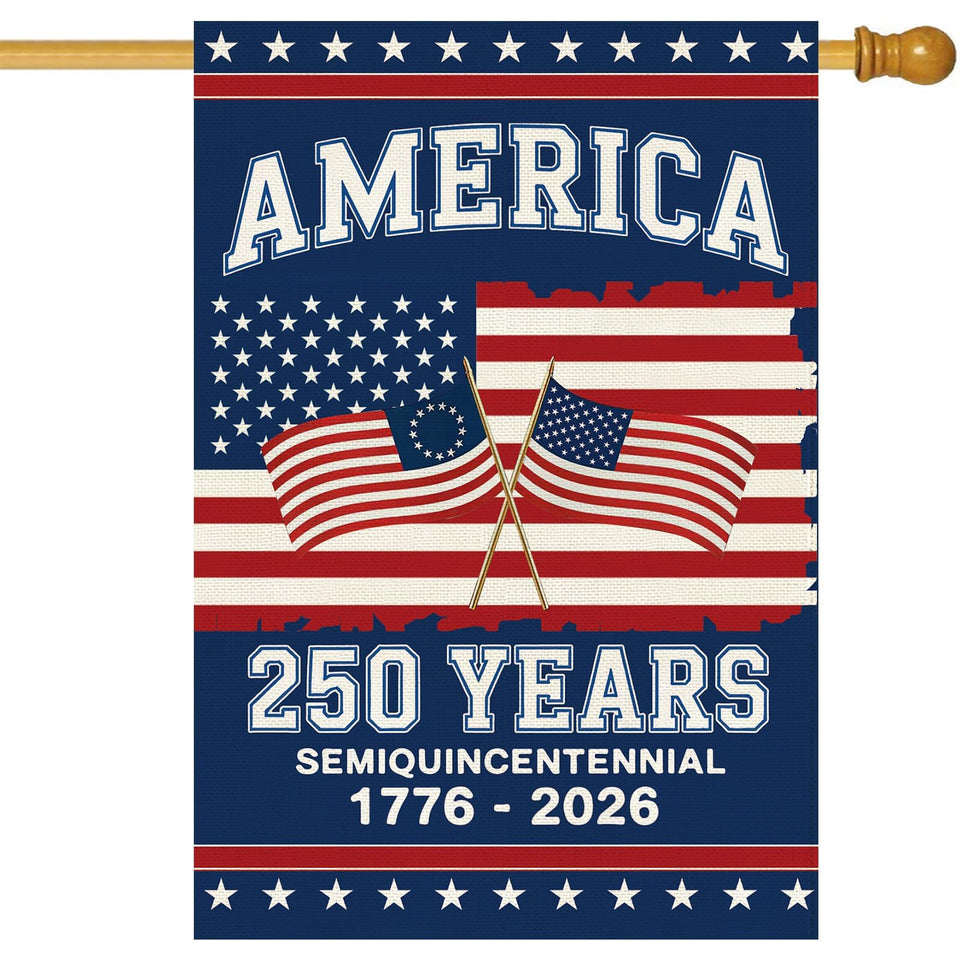 Baccessor 250th anniversary flag front view with double-sided print for outdoor display.