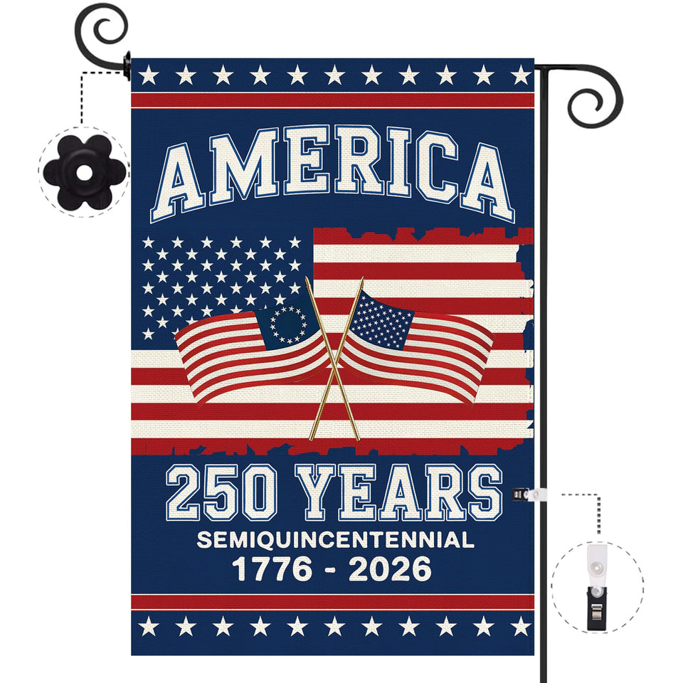 Baccessor 250th Anniversary flag, double-sided, ideal for outdoor displays and celebrations.