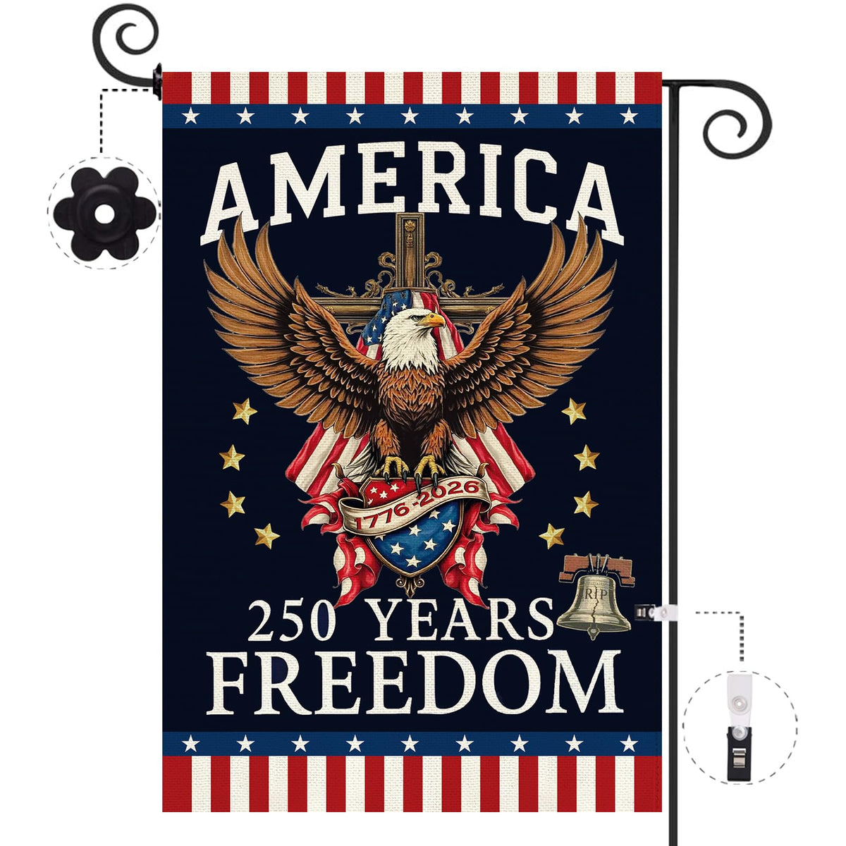 Baccessor 250th Anniversary flag front view for outdoor display