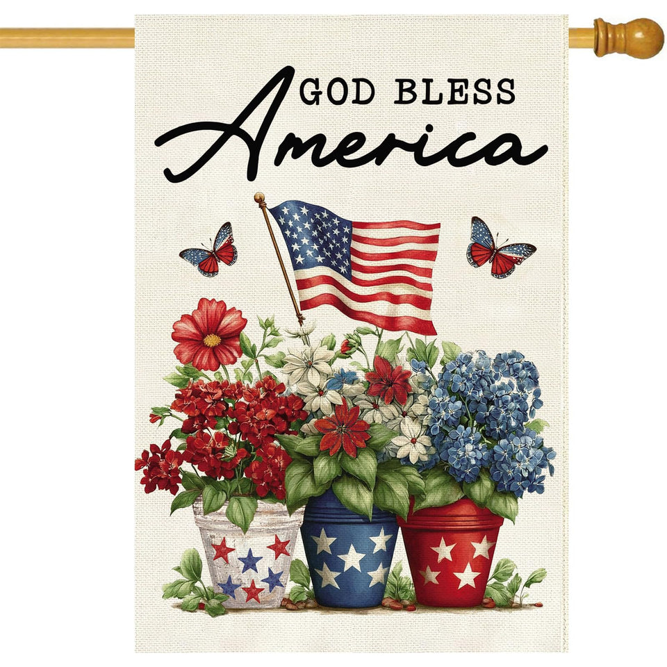 Baccessor America flag 28x40 on porch for welcoming curb appeal