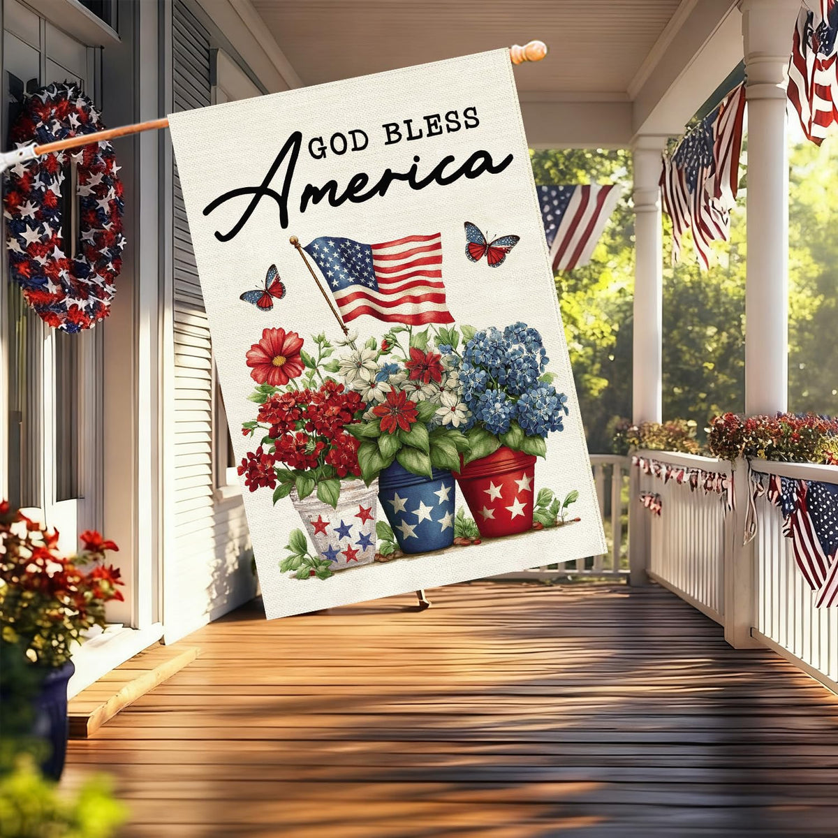 Baccessor patriotic floral flag boosts garden curb appeal