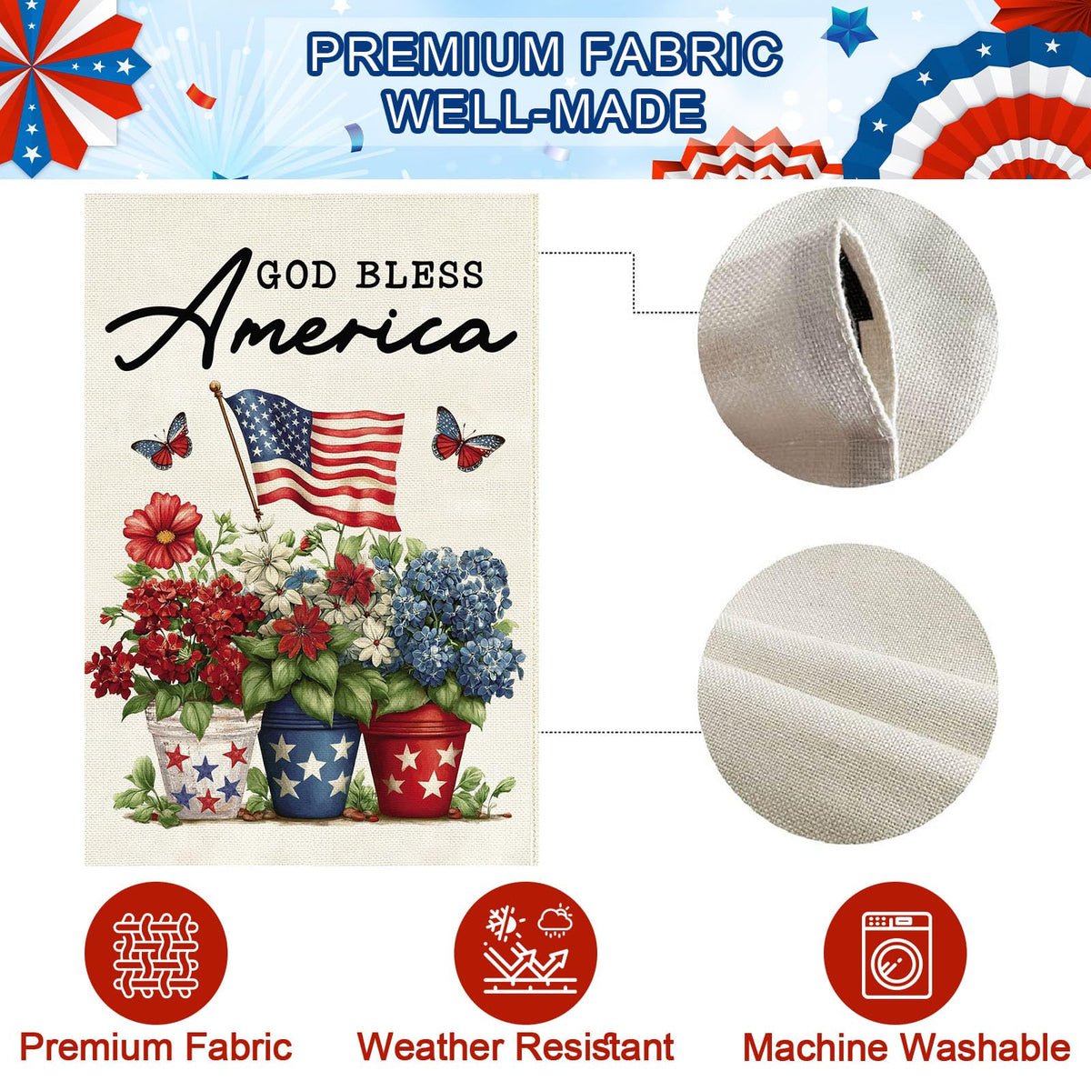 Baccessor patriotic flag decorates porch with seasonal charm