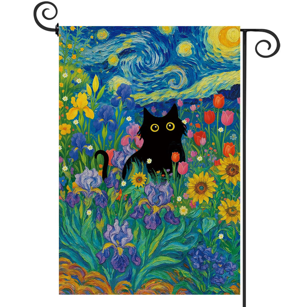 Baccessor Black Cat Garden Flag front view shows durable burlap for outdoor display.