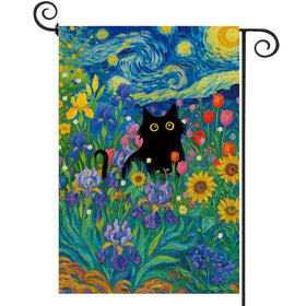 Baccessor Black Cat Garden Flag front view shows durable burlap for outdoor display.