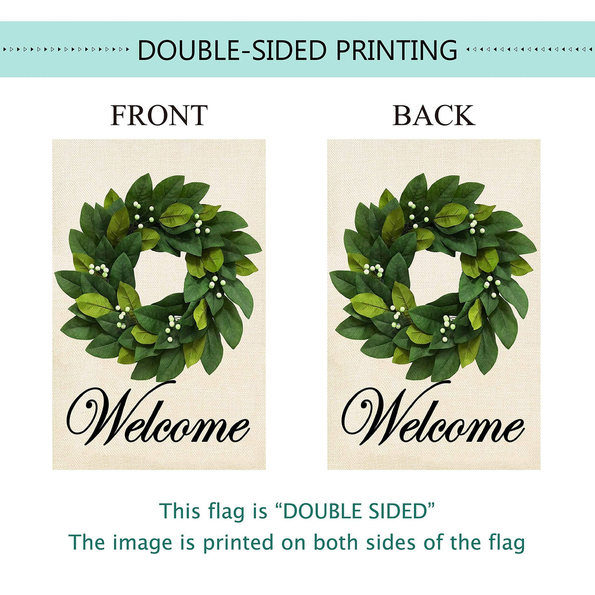 Baccessor burlap weatherproof flag withstands seasonal outdoor wear.