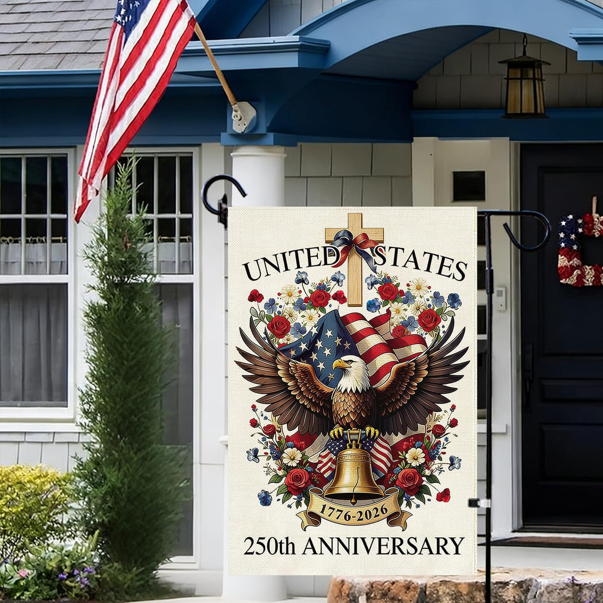 Baccessor double-sided burlap flag showing durable print and plush texture