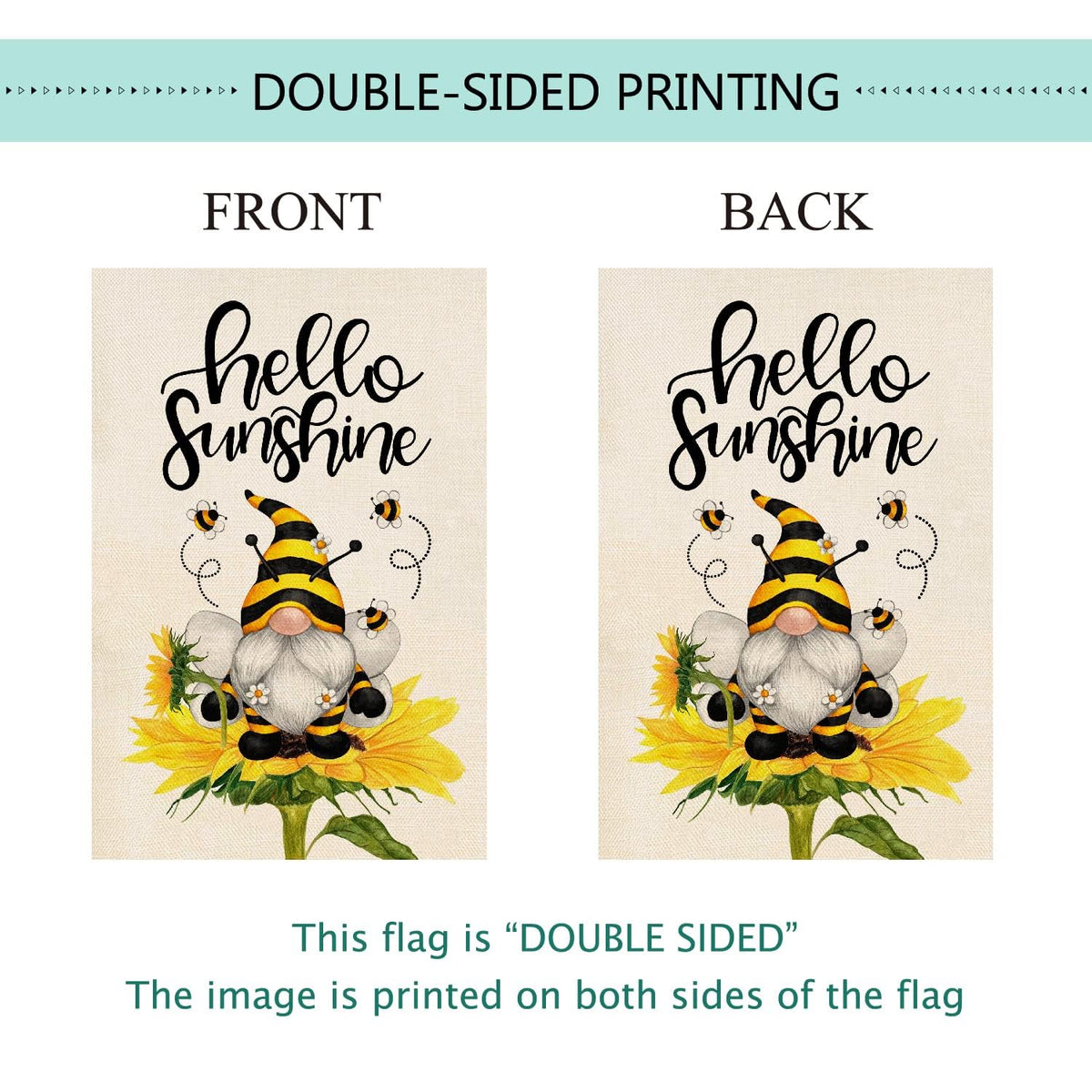 Baccessor double-sided print reads correctly from both sides for versatile display.