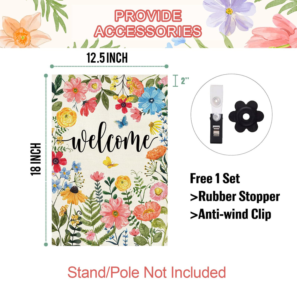 Baccessor double-sided floral flag vivid prints visible from both sides outdoors