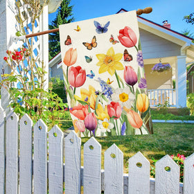 Baccessor Butterfly motif flag close-up emphasizes bright spring imagery
