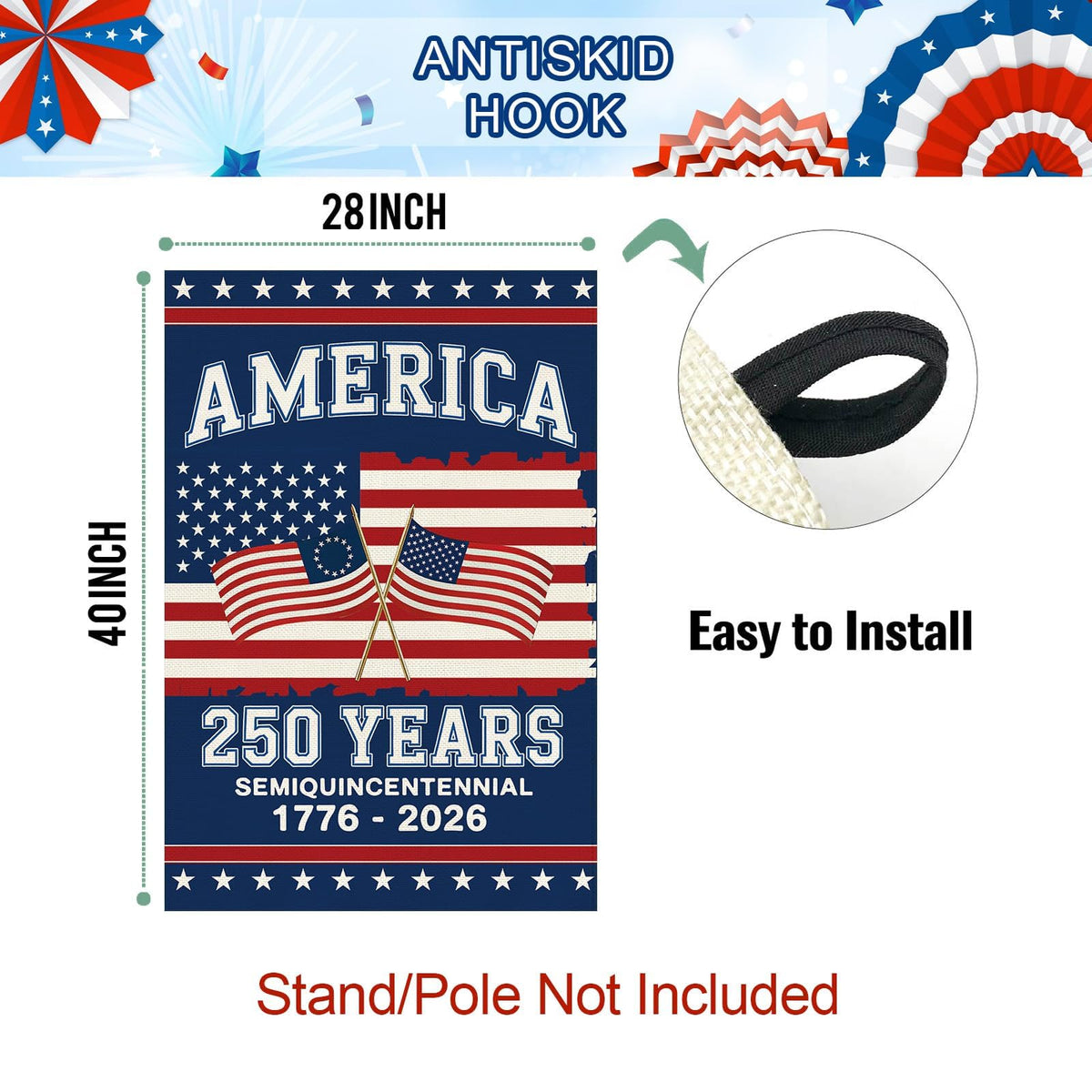 Baccessor garden flag enhances curb appeal with patriotic charm.