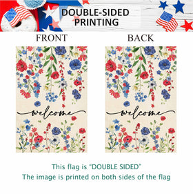 Baccessor floral patriotic motif adds festive flair to garden or porch.