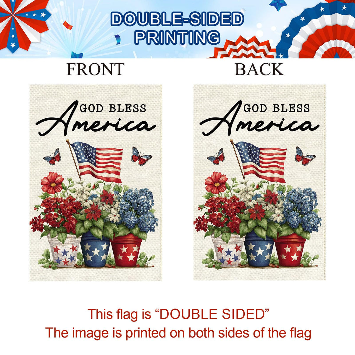 Baccessor floral red and blue design flag adds vivid color outdoors