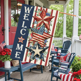 Baccessor patriotic yard flag side view highlights vibrant colors for Memorial Day celebrations.