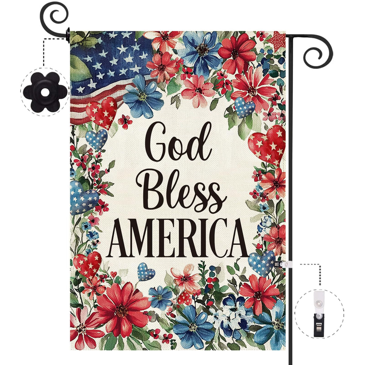 Baccessor fourth of July flag 12-5x18 burlap, vivid double-sided print for curbside celebration.