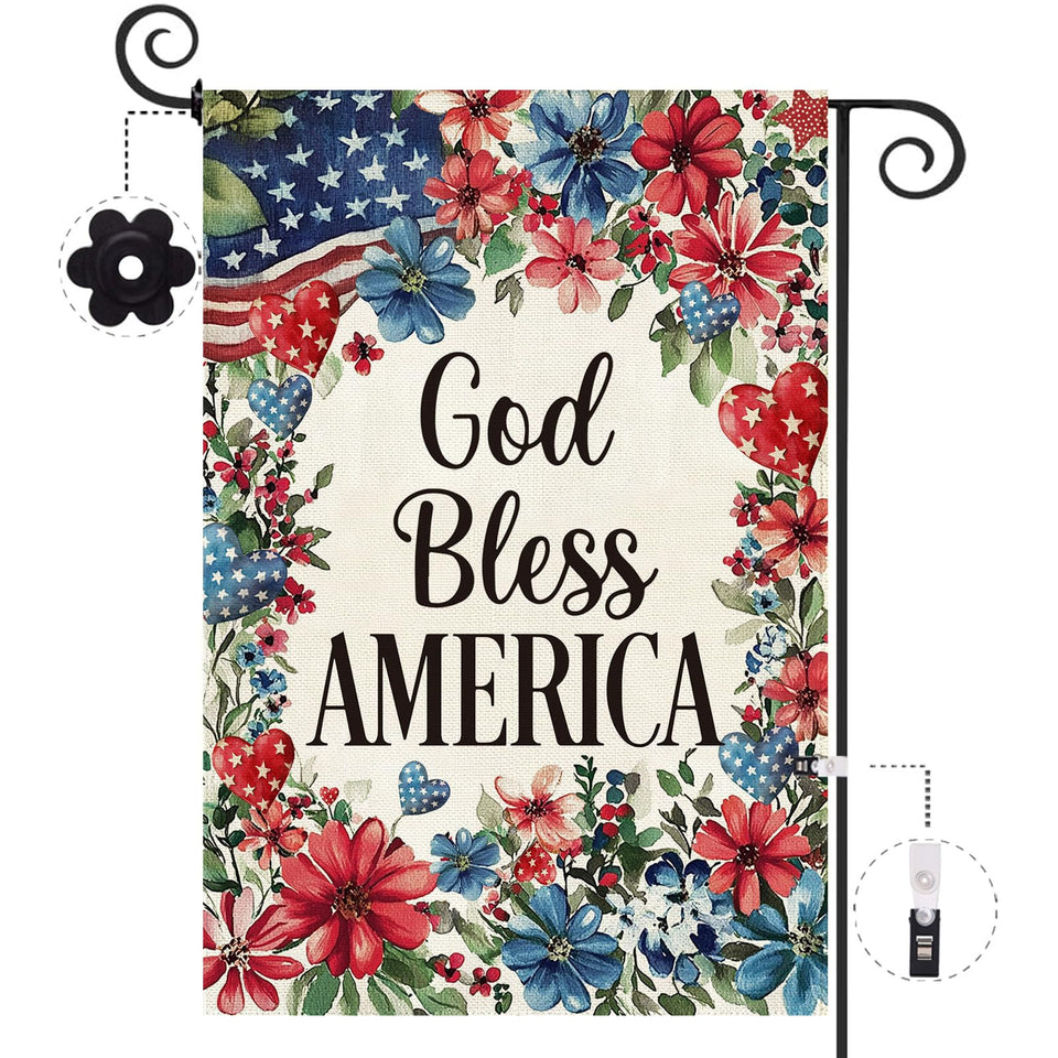 Baccessor fourth of July flag 12-5x18 burlap, vivid double-sided print for curbside celebration.