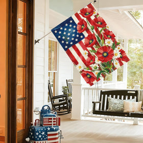 Baccessor 4th of July flag features red and blue flowers for festive decor