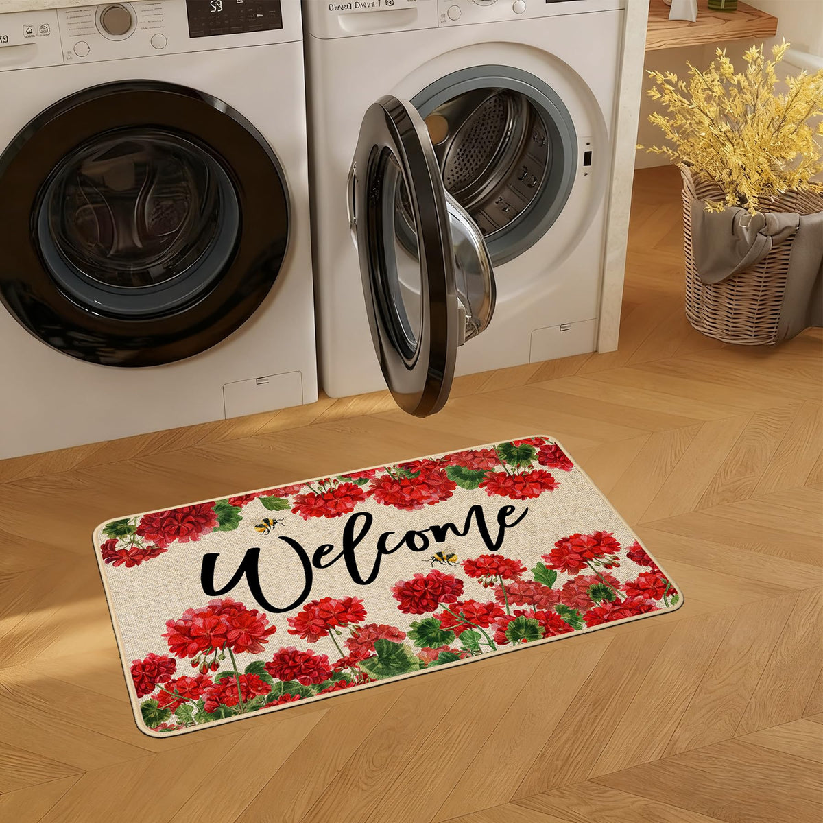 Baccessor geranium doormat suitable for porches, garages, and mudrooms.