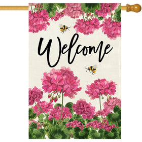 Baccessor geranium welcome flag 28x40 inches for spring and summer porch decor