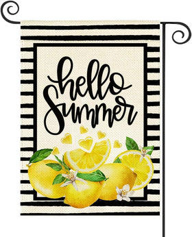 Baccessor Hello Summer Lemon Garden Flag back view with double-sided print for full visibility.