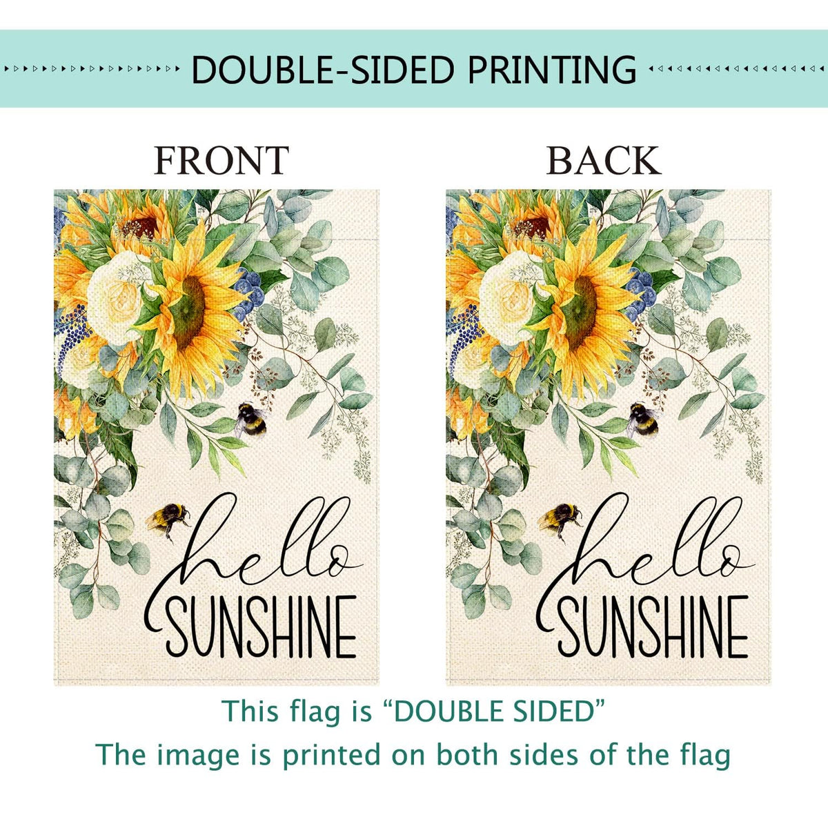 Baccessor Hello Sunshine flag, 28-by-40-inch size, commands outdoor attention.