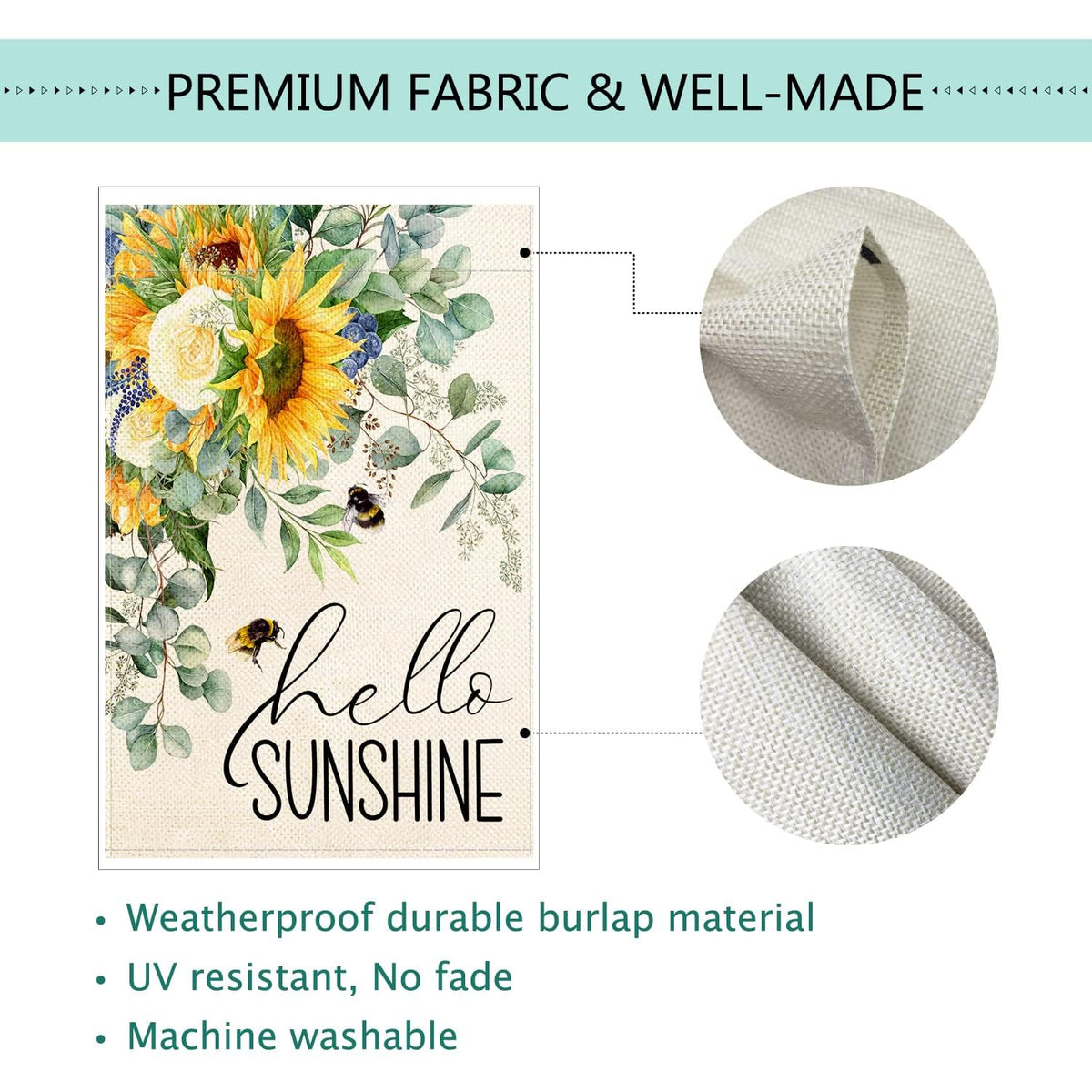Baccessor Hello Sunshine flag ideal outdoor decor for seasonal display.