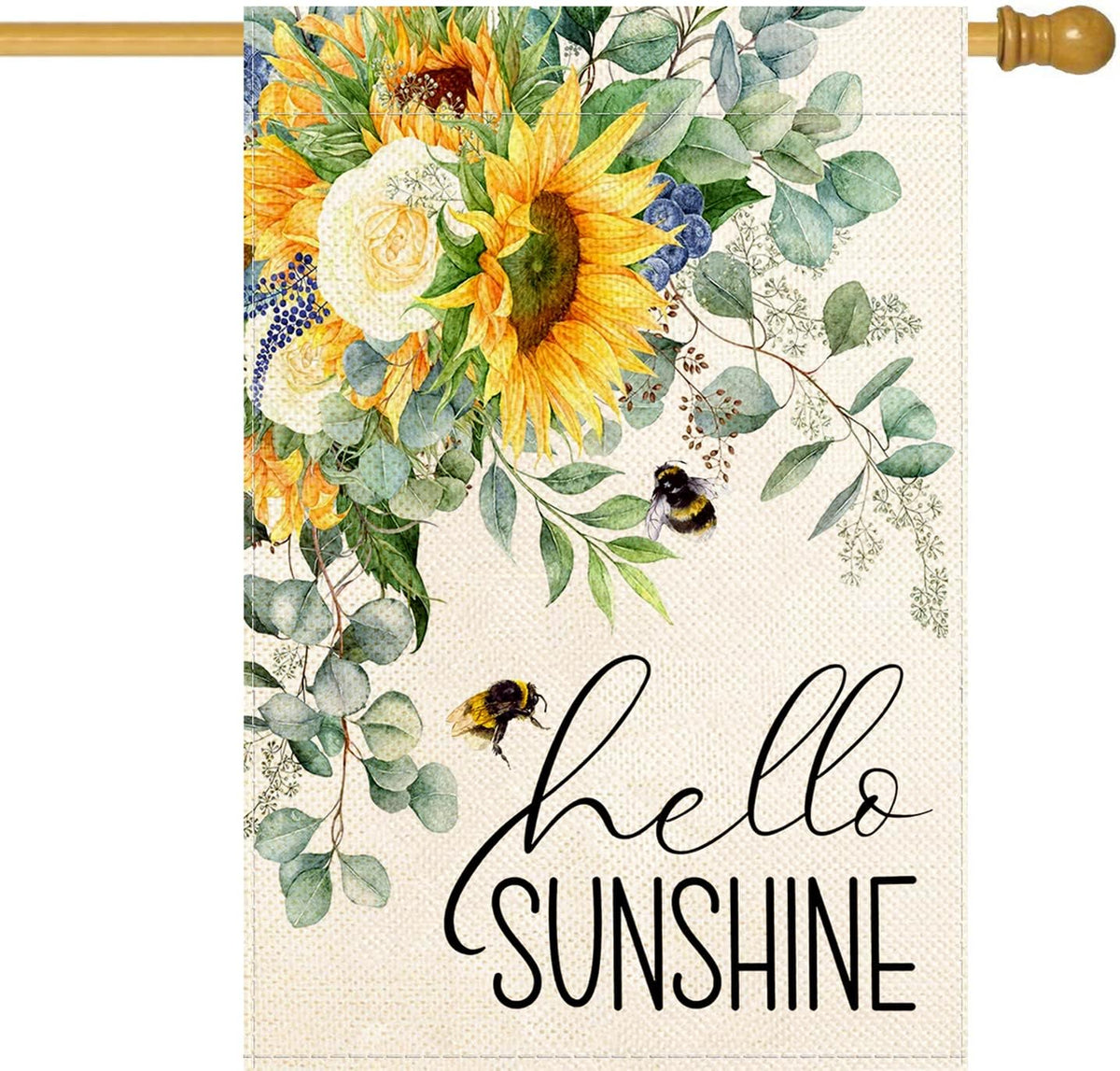 Baccessor Hello Sunshine flag featuring sunflowers adds vibrant curb appeal to your garden.