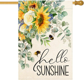 Baccessor Hello Sunshine flag featuring sunflowers adds vibrant curb appeal to your garden.