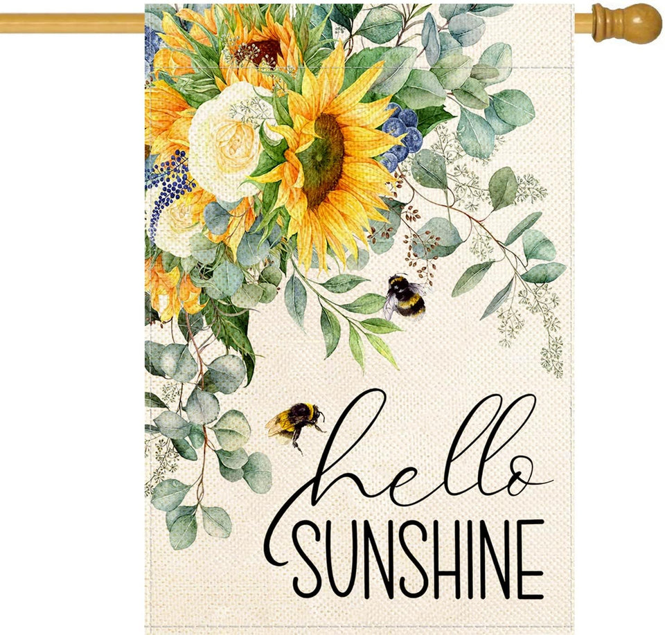 Baccessor Hello Sunshine flag featuring sunflowers adds vibrant curb appeal to your garden.