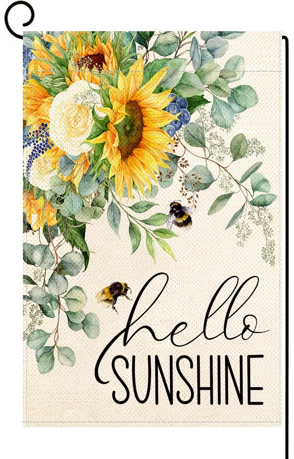 Baccessor Hello Sunshine flag featuring sunflowers blooms outdoors for curb appeal