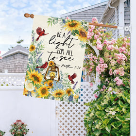 Large 28x40 outdoor flag displayed on porch for high visibility.