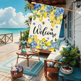 Baccessor lemon hydrange flowers flag vibrant print on durable burlap