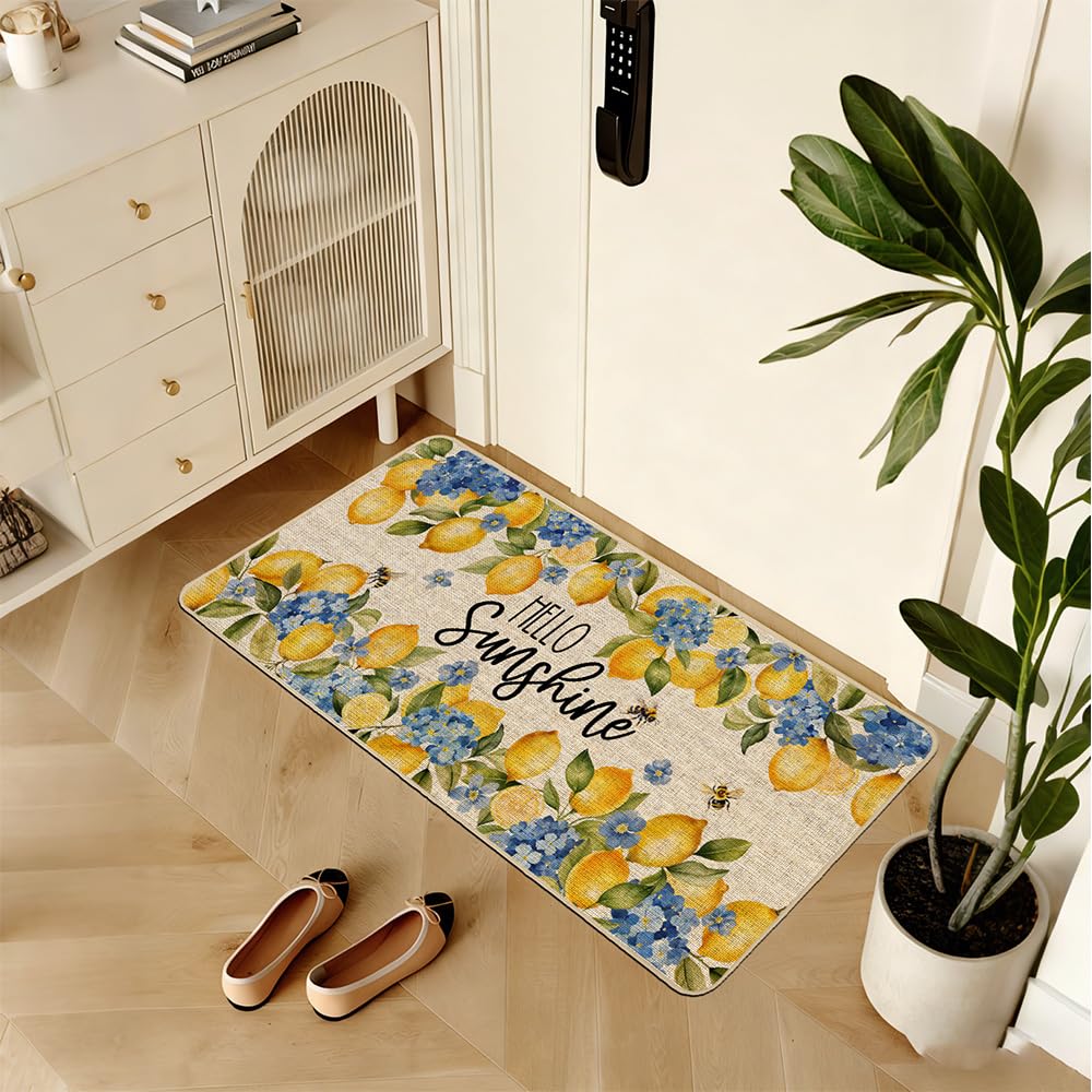 Lemon hydrangea burlap surface mat adds texture while trapping dirt.
