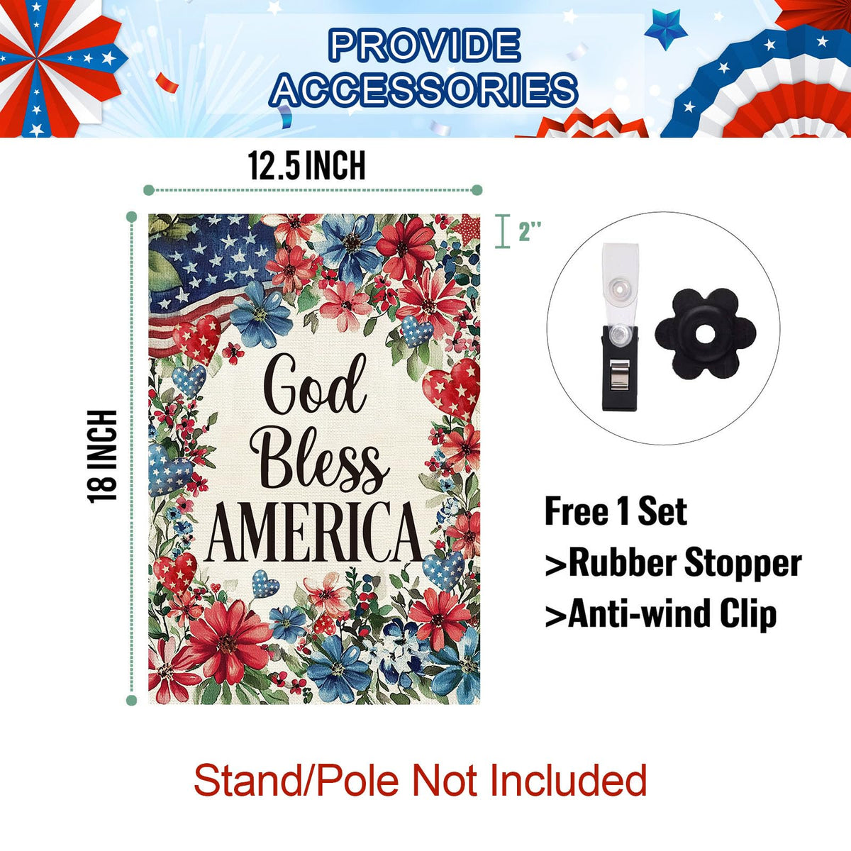 Baccessor Memorial Day garden flag with sleeve for easy pole display.