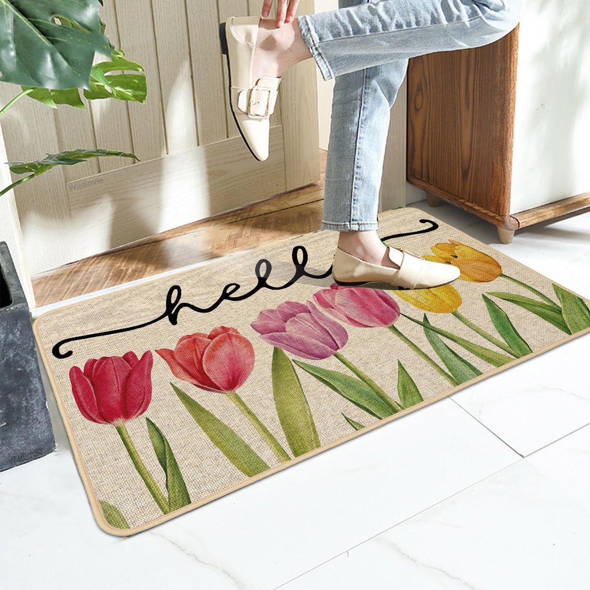 Baccessor Non-Slip Rubber-Backed Doormat prevents sliding on wet floors